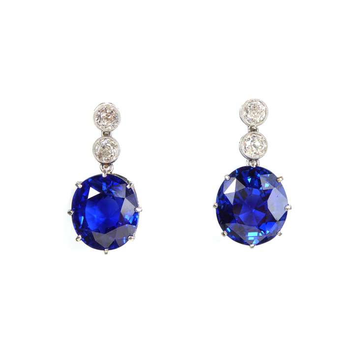Pair of sapphire and diamond pendant earrings